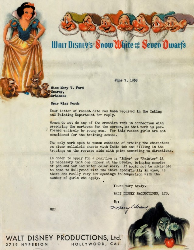Disney rejection letter to female employee 