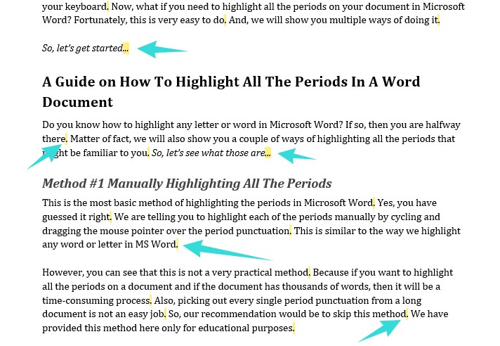 how to highlight all the periods in a word document