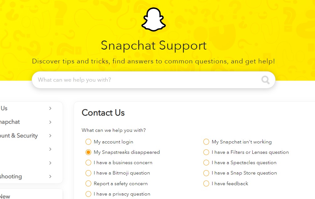 Snapchat Lost Snepstreak, Support