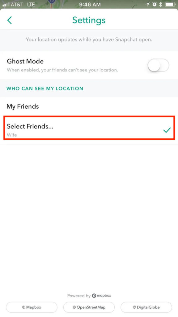 snapchat settings screen