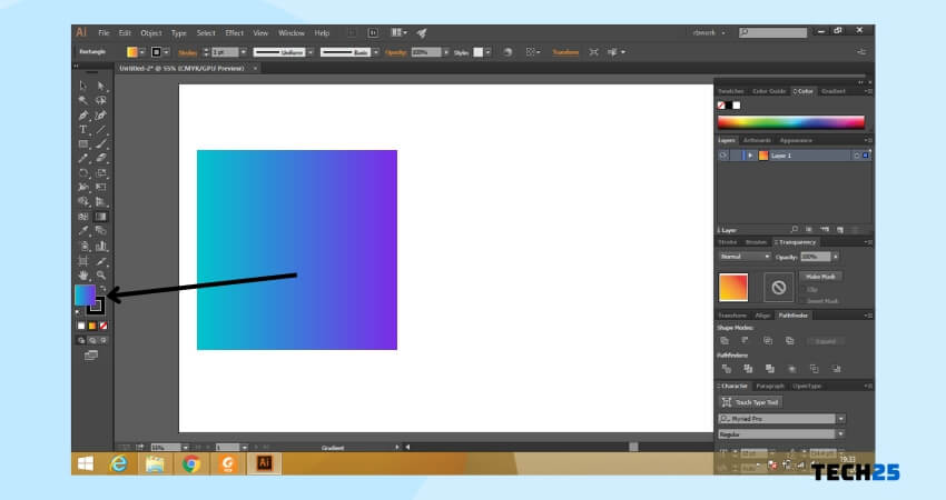 using the gradient tool to switch colors in adobe illustrator 